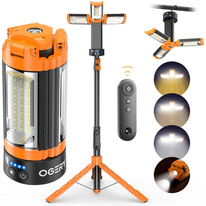 Mother's Day Gift OGERY 10000mAh Camping Light with Remote Control & Power Bank - Rechargeable 2200 Lumens Dimmable Work Light, Emergency Light & Detachable Tripod (1.75-6.5 Ft) for Outdoor, Hiking, Home & Emergency