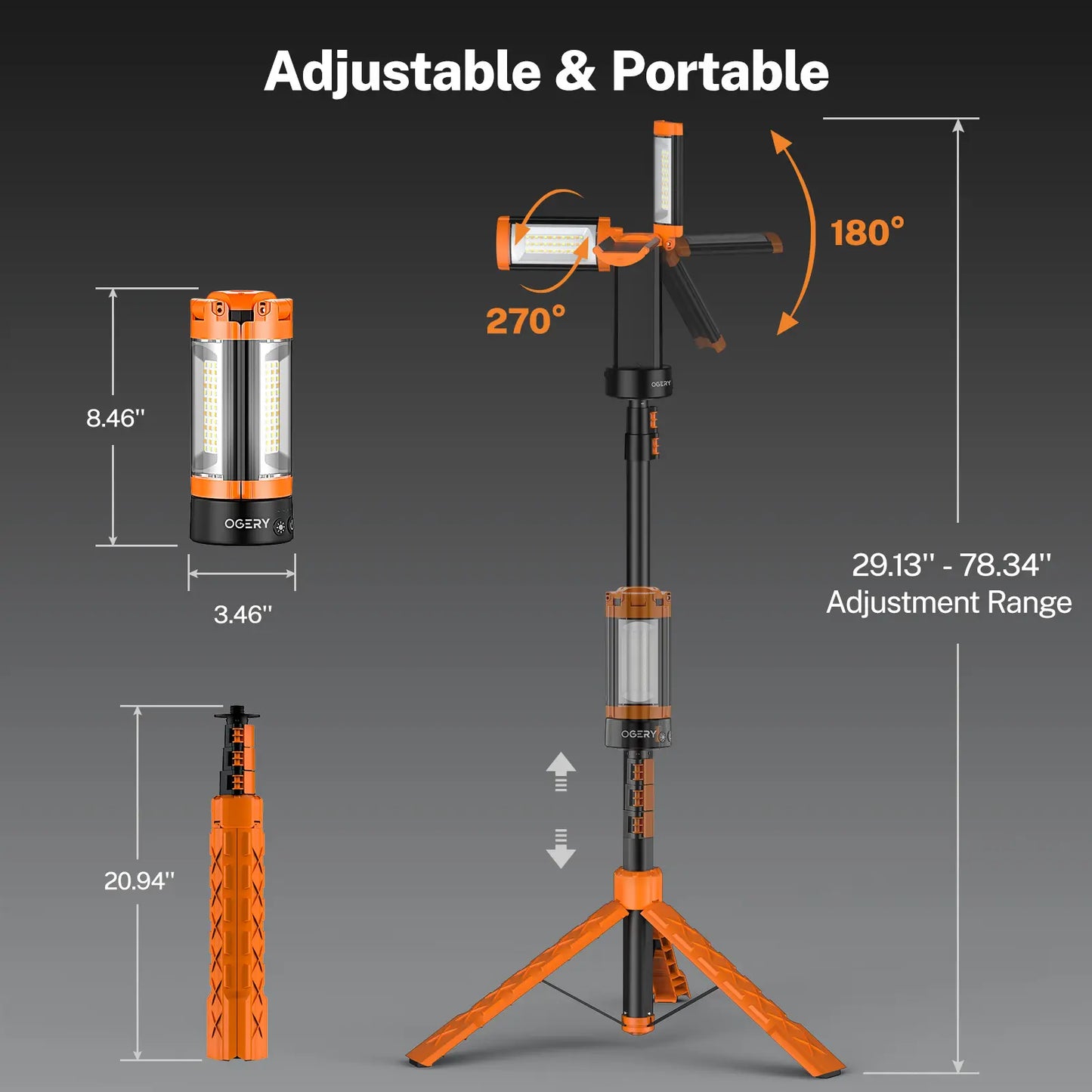 Mother's Day Gift OGERY 10000mAh Camping Light with Remote Control & Power Bank - Rechargeable 2200 Lumens Dimmable Work Light, Emergency Light & Detachable Tripod (1.75-6.5 Ft) for Outdoor, Hiking, Home & Emergency