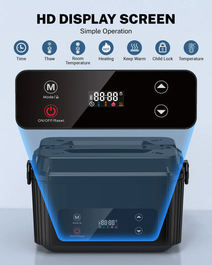 Self-Heating Electric Lunch Box, 100W Faster Heated Cordless Lunch Box for Adults with Automatic Heating, 40 fl oz 304 Stainless Steel Food Warmer with Timer for Hot Meals Anywhere