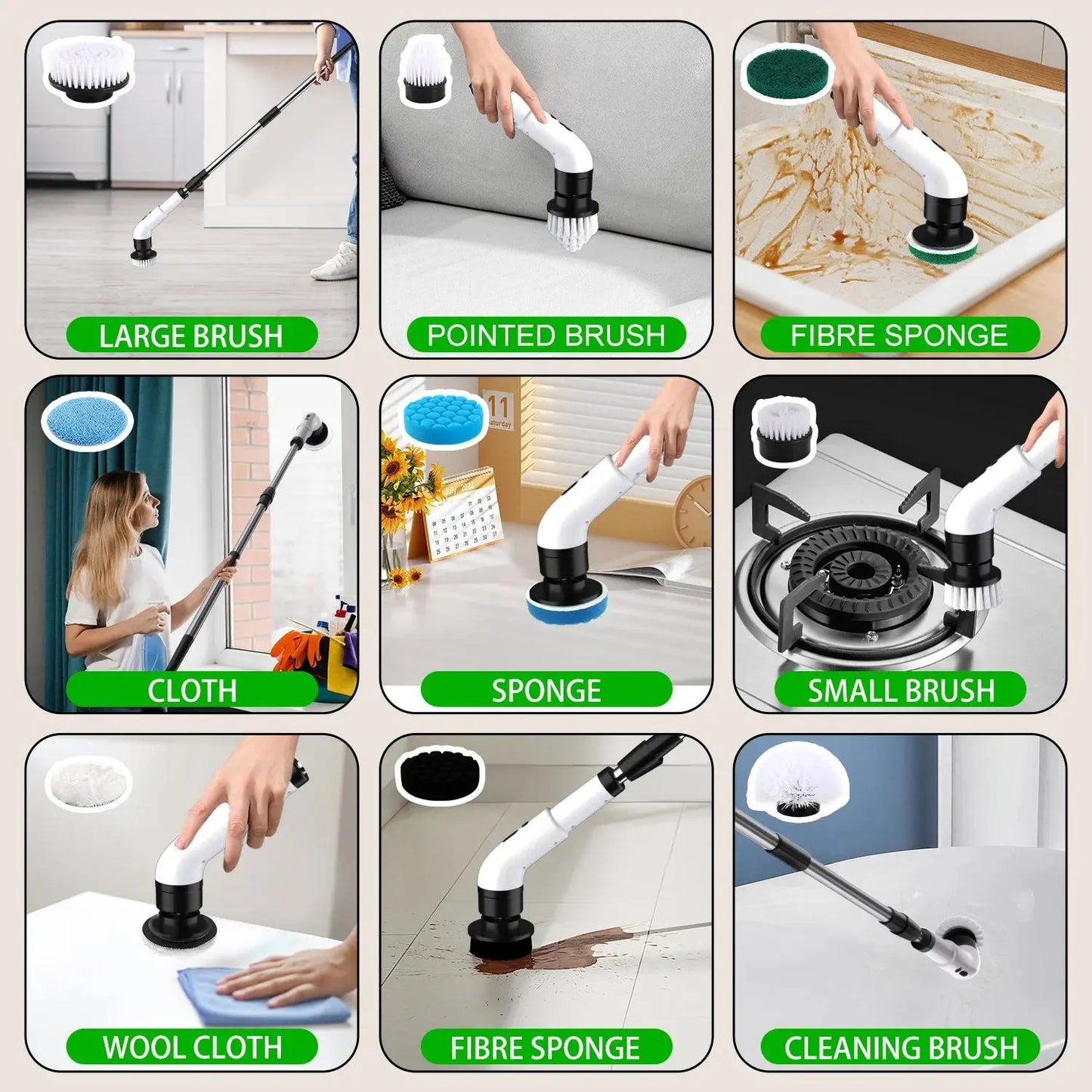WHATOOK Cordless Electric Spin Scrubber – 7/9-in-1 Rechargeable Scrubbing Spin Brush, Powerful Cleaning Tool with Telescopic Long Handle, Replaceable Heads, Flexible Length Adjustment for Bathtub, Shower Floor Scrubber (Cordless Convenience Kit)