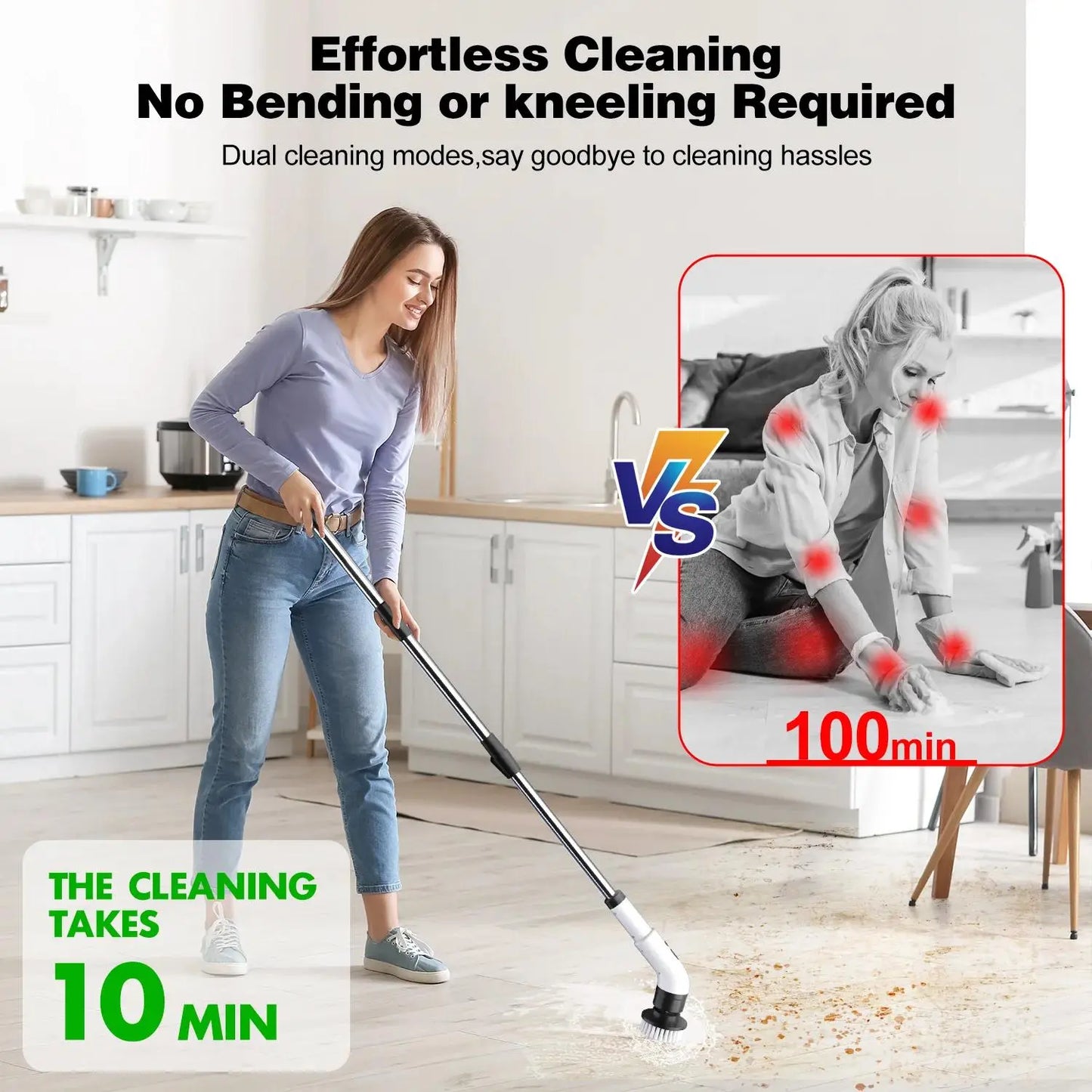 WHATOOK Cordless Electric Spin Scrubber – 7/9-in-1 Rechargeable Scrubbing Spin Brush, Powerful Cleaning Tool with Telescopic Long Handle, Replaceable Heads, Flexible Length Adjustment for Bathtub, Shower Floor Scrubber (Cordless Convenience Kit)