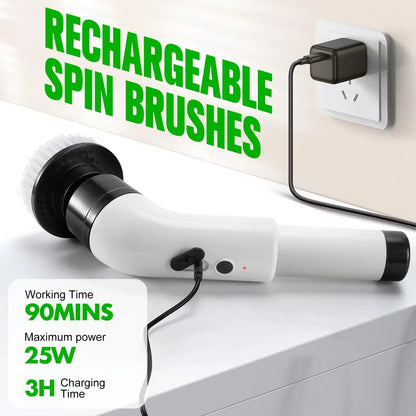 WHATOOK Cordless Electric Spin Scrubber – 7/9-in-1 Rechargeable Scrubbing Spin Brush, Powerful Cleaning Tool with Telescopic Long Handle, Replaceable Heads, Flexible Length Adjustment for Bathtub, Shower Floor Scrubber (Cordless Convenience Kit)